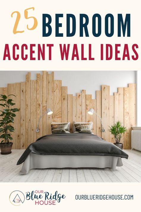 Master Bed Wall Ideas, No Headboard Accent Wall, Wall Behind The Bed Ideas, Main Bedroom Accent Wall Ideas, Ideas For Accent Walls In Bedroom, Bedroom Backsplash Wall Ideas, Dark Accent Wall Bedroom Farmhouse, Accent Wall Headboard Wood, Creative Bedroom Wall Ideas