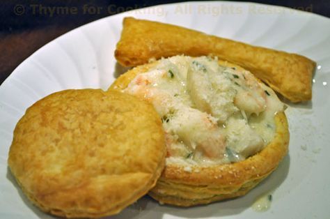 Seafood Newburg in Puff Pastry Pastries Ideas, Seafood Newburg, Puff Pastry Recipes Dinner, Seafood Pizza Recipes, Seafood Casserole Recipes, Puffed Pastry, Puff Pastry Shells, Pepperidge Farm Puff Pastry, Seafood Buffet