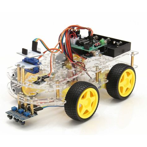 4WD Robot Smart Car DIY Kit Remote Control Tracking Obstacle For Arduino,  #4WD #Arduino #Car #CarsDiykit #Control #DIY #Kit #Obstacle #Remote #Robot #Smart #Tracking Check more at https://bestcars2.bestfrisuren.xyz/4wd-robot-smart-car-diy-kit-remote-control-tracking-obstacle-for-arduino/ Industrial Robotic Arm, Arduino Programming, Robot Kits, Diy Robot, Car Starter, Smart Robot, Learning Projects, Car Kit, Double Deck