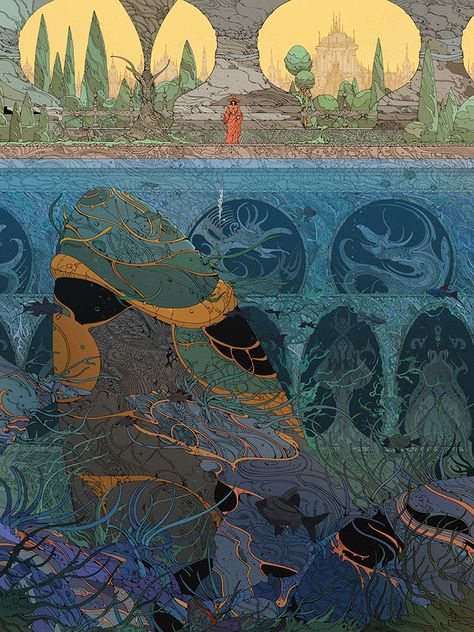 “The Water Garden” by Kilian Eng Killian Eng, Kilian Eng, Moebius Art, By Kilian, Pop Culture Art, Dope Art, Environment Concept Art, Fantastic Art, Awesome Art