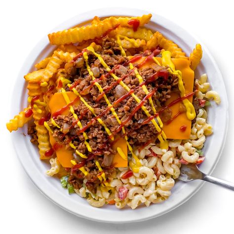 Healthy Garbage Plate, Vegan Garbage Plate, Vegan Burger Patties, Vegan Cheeseburger, Garbage Plate, National Cheeseburger Day, Vegan Hot Dog, Vegan Shepherds Pie, Vegan Ground Beef