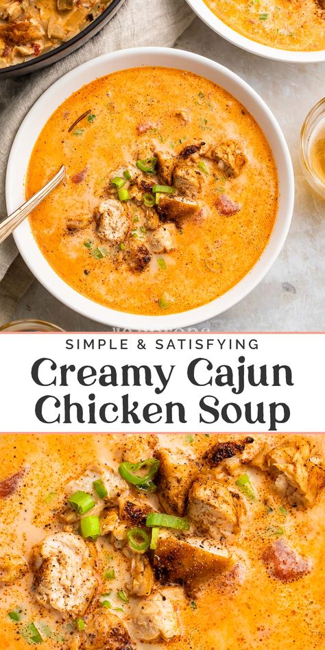 Creamy Cajun Chicken Soup, Cajun Chicken Soup, Creamy Cajun Chicken, Chicken Soup Recipe, Creamy Cauliflower, Cajun Chicken, Soup And Stew, Cajun Recipes, Chicken Soup Recipes