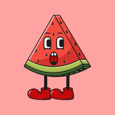 Vector illustration of kawai water melon... | Premium Vector #Freepik #vector #funny-food #watermelon #watermelon-slice #cartoon-mascot Melon Cartoon, Watermelon Character, Watermelon Images, Watermelon Cartoon, Watermelon Illustration, Cartoon Mascot, Watermelon Slice, Funny Food, Simple Illustration