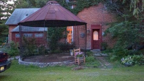 Corncrib Gazebo - (My Mother's Daughter blog) Grain Silo Gazebo, Silo Gazebo, Bin Gazebo, Old Kettle, Land Scaping, Summer Gardens, Corn Crib, Brick Floor, Grain Silo