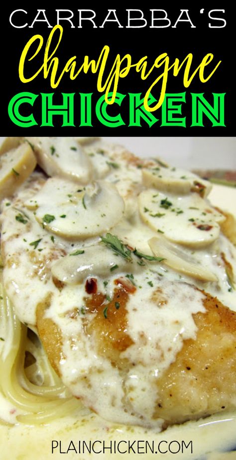 Champagne Cream Sauce, Carrabbas Recipes, Champagne Chicken, Sautéed Chicken, Raw Meat, Plain Chicken, Chicken Entrees, Turkey Dishes, Sauteed Chicken