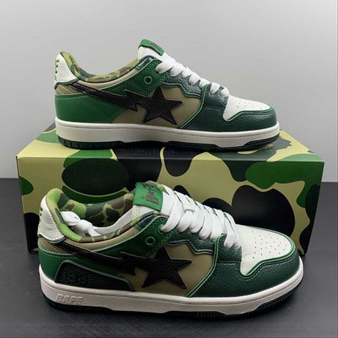 Bape Sta Low Unisex Green And Black Unisex Shoes Welcome To My Closet, All My Closet Items Are Brand New, Unused And Shipped In Packaging. Brand: Bape Unisex Sneakers The Sizes Listed Are Still Available Eu 37.5(Men's 5 Or Women's 6.5) Eu 38 (Men's 5.5 Or Women's 7) Eu 38.5(Men's 6 Or Women's 7.5) Eu 39 (Men's 6.5 Or Women's 8) Eu 40 (Men's 7 Or Women's 8.5) Eu 40.5(Men's 7.5 Or Women's 9 Eu 41 (Men's 8 Or Women's 9.5) Eu 42 (Men's 8.5 Or Women's 10) Eu 42.5(Men's 9 Or Women's 10.5) Eu 43 (Men's Black And Green Sneakers, Green Bape Shoes, Black And Green Shoes, Green Bapesta, Green And Black Outfits, Bapesta Shoes, Unisex Outfits, Bape Shoes, Bape Sneakers