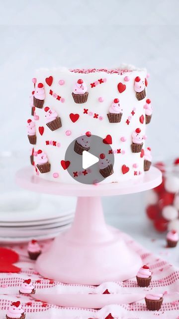 Mandy Merriman - Baking with Blondie on Instagram: "You tell me 😬

Is every sprinkle placement is worth it?? 

Hearts, xoxo, nonpareils, small spheres, small cupcake swirls, half mini Reese’s cups… it all comes together for a fun little festive Valentine’s Day Cake!!! 

So I’m thinking it’s definitely a YES! 😍♥️🫶🏼

Do you have any fun Valentine’s Day traditions? I’d love to hear them! ☺️" Mandy Merriman, Baking With Blondie, Valentine Cakes, Pieces Cake, Easy Recipies, Small Cupcakes, Decoration Pieces, Cake Mix Cookie Recipes, Valentines Day Cakes