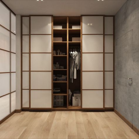 Japanese Closet Doors, Japanese Dressing Room, Japanese Walk In Closet, Japanese Wardrobe Design, Shoji Wardrobe, Japanese Closet Design, Japandi Wardrobe Design, Shoji Closet Doors, Japandi Wardrobe