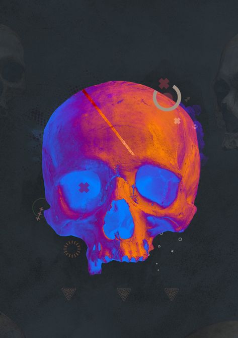 Skull Experiments on Behance Gouache Skull Painting, Skull Painting Ideas, Skull Digital Art, Inverted Colors, Abstract Skull, Colorful Skull Art, Skull Color, Pastel Skull, Neon Skull