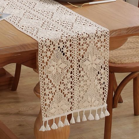 PRICES MAY VARY. Premium Materials - This beautiful mesh braided table runner is made of cotton and polyester, giving it an elegant and rustic appearance that's both comfortable and refined. The lace rectangular pattern is durable, wear-resistant, and environmentally friendly. Elegant Design - The lace crocheted table runners features a simple and chic hollowed-out design with perfect texture, adding a Bohemian atmosphere to your room instantly. It complements rustic, farmhouse, country, and Boh Boho Table Runner, Macrame Table, Rustic Farmhouse Table, Macrame Table Runner, Crochet Table Runner Pattern, Lace Table Runners, Table Flag, Christmas Runner, Crochet Table Runner