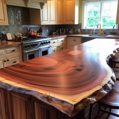 Live Edge Countertops Are Here, and We Can’t Get Enough Of Them! – Inspiring Designs Live Edge Countertops, Live Edge Kitchen, Live Edge Countertop, Pantry Island, Diy Wood Countertops, Rustic Sofa Tables, Wood Countertops Kitchen, Wooden Bathtub, Log Home Ideas