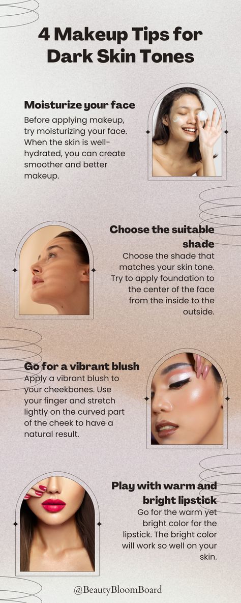 Makeup Tips for Dark Skin Tones Caramel Skin Tone, Makeup For Dark Skin, Contour Tricks, Caramel Skin, Skin Tone Makeup, Essential Makeup, Bright Lipstick, Dark Skin Beauty, Beauty Games