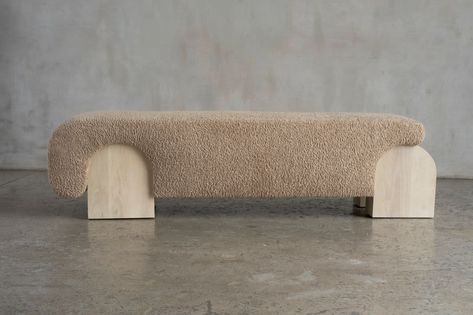 Meenee Bench - Large by CASAminimo for Flipping Design at Los Angeles, Los Angeles | Wescover Benches & Ottomans Contemporary Ottoman Bench, Curved Ottoman Bench, Curved Wooden Bench, Sculptural Bench Seating, Curved Boucle Ottoman, Bleached Walnut, Custom Bench, In Aesthetic, Custom Benches