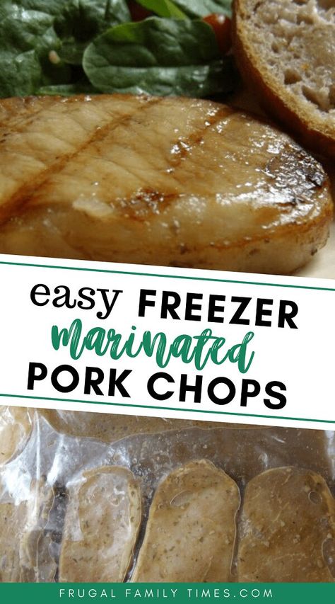 A simple and savory marinated pork chop recipe. Make ahead freezer meal pork chops. For the BBQ grill or the pan. A great recipe to make when pork chops go on sale - stock up and save money! Healthy, quick and easy. Exterior Flooring, Ceiling Door, Kid Friendly Meals Easy, Marinated Pork Chops, Pork Chop Recipe, Decor Stairs, Freezable Meals, Make Ahead Freezer Meals, Painting House