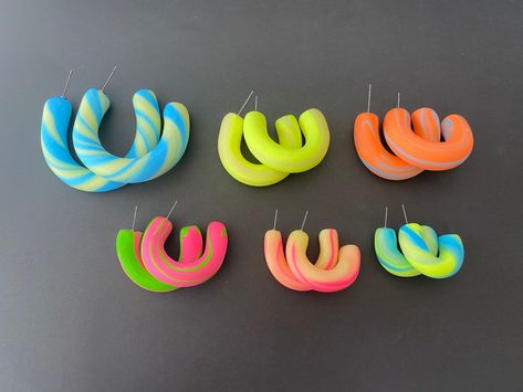 LOOP Polymer Clay Hoop Earrings - Etsy Canada Polymer Clay Hoop Earrings, Clay Hoop Earrings, Handmade Clay Jewelry, Polymer Earrings, Fimo Clay, Single Earring, Jewelry Earrings Hoops, Handmade Polymer Clay, Clay Jewelry