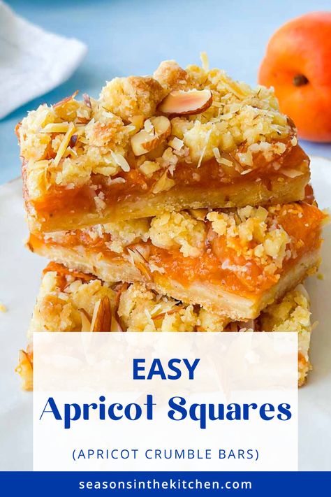 Our apricot squares recipe combines simple ingredients and seasonal flavors for an irresistibly tasty addition to any spring or summer gathering. These apricot crumble bars are perfect as a sweet treat for afternoon tea or a delicious dessert with a scoop of vanilla ice cream. Follow our easy-to-follow recipe, suitable for both beginners and seasoned cooks. Frozen Apricot Recipes Desserts, Apricot Baking, Apricot Squares Recipe, Apricot Cobbler Recipes, Apricot Squares, Fruit Spread Recipe, Apricot Bars Recipe, Apricot Crumble, Harvest Menu