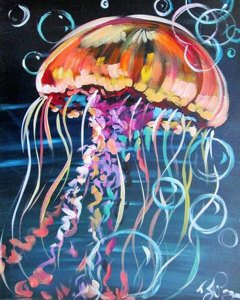 Jellyfish Art Acrylic, Jellyfish Oil Pastel, Jellyfish Painting Acrylic Easy, Jellyfish Paintings, Jellyfish Artwork, Jellyfish Jewelry, Jellyfish Illustration, Jellyfish Photography, Jellyfish Decorations