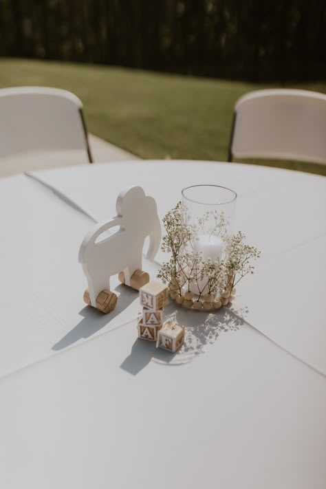 Gender Reveal Centerpieces Neutral, Baby Shower Table Centerpieces Neutral, Centerpiece For Gender Reveal Party, Neutral Table Centerpieces, Gender Neutral Centerpieces, Baby Shower Simple Centerpieces, Neutral Elephant Baby Shower Ideas, Plant Gender Reveal, Centerpieces For Baby Shower Neutral