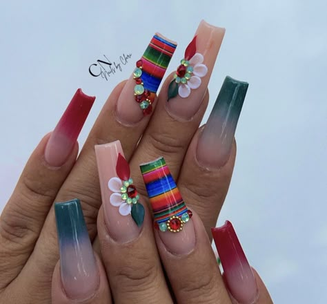 Mexican Flag Nails Designs, Mexican Independence Day Nails, Mexico Flag Nails, Mexican Nails Designs Mexico, Mexico Nails, Mexican Nails, Flag Nails, Girly Acrylic, Gelish Nails