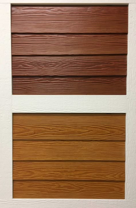 Allura Fiber Cement Lap siding with Mahogany stain color on the top and Cedar stain color on the bottom. Fiber Cement Lap Siding, Lcd Design, Cement Board Siding, Exterior Cabin, Exterior Siding Options, Addition Plans, Cedar Shingle Siding, Concrete Siding, Cement House