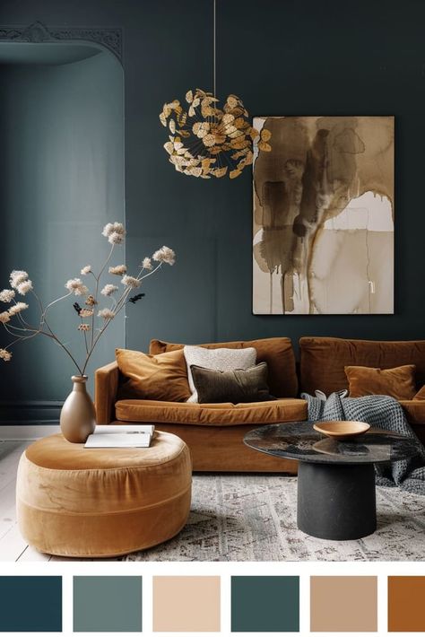 16 Living Room Paint Colors That'll Make You Rethink Your Whole Vibe Indoor Home Color Schemes, Grey Brown Floors Living Room, Room Colours Aesthetic, Home Color Inspiration, Color Schemes For Salon, Brighten Up A Dark Room Before And After, Living Room Color Palate, Rec Room Color Schemes, Unique Living Room Colors