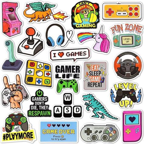 Gamer Stickers Printable, Video Game Stickers, Inspiration Stickers, Gamer Stickers, Gaming Stickers, Laptop Video, Spiderman Stickers, Game Stickers, Stickers For Water Bottles