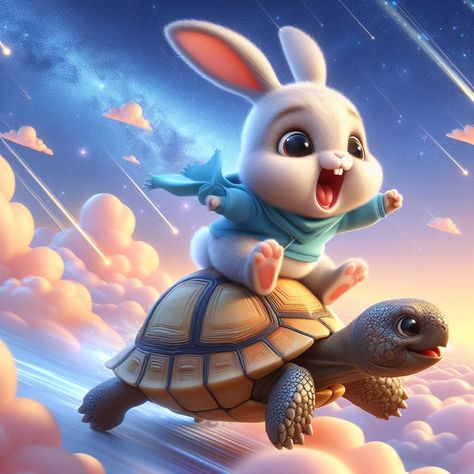 Embark on a whimsical journey with Esao Andrews' 3D masterpiece. Dive into a hyperdetailed world where an adorable bunny and funny tortoise race through a charming landscape. Experience excitement, laughter, and intricate textures under a dynamic sky. #lightbugarts #psychobunny #playfulart #dynamicpose #adorable #closeupart #digitalart #artedigital #artdigital #art #artwork #artgallery #artoftheday Funny Tortoise, Esao Andrews, Rabbit And Tortoise, Close Up Art, Adorable Bunny, Dynamic Poses, Cute Bunny, Mochi, Art Day