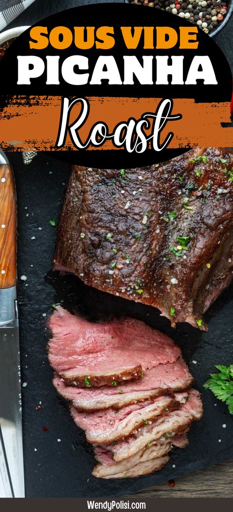 For perfect steak at home, don't miss this Sous Vide Picanha. Whether you want to serve the whole roast or individual picanha steaks, this recipe is your ticket to perfectly juicy and tender picanha without any fuss. Sous vide cooking will transform your dinnertime game, whether you are a beginner or seasoned cook. Get ready to impress! Picanha Roast Recipe, Picanha Recipes, Picanha Steak Recipe, Steak At Home, Sous Vide Steak, Sous Vide Recipes, Perfect Steak, Sous Vide Cooking, Roast Recipe