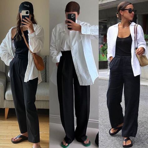 ғᴀsʜɪᴏɴ ɪɴsᴘɪʀᴀᴛɪᴏɴ on Instagram: "1, 2 or 3?" Black Jeans White Button Up, Black Outfit Inspiration, Tunic Outfit, Black Pants Outfit, Black Linen Pants, Black Button Up Shirt, Capsule Outfits, White Tunic, Casual Work Outfits