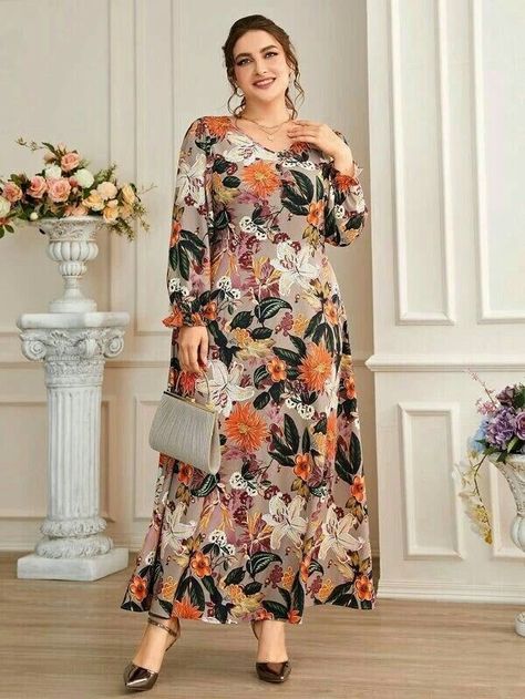 Long Sleeve Evening Gowns, A Line Maxi Dress, Floral Gown, Spring Floral Dress, Fashionista Clothes, Plus Size Fashion For Women, Flounce Sleeve, Plus Size Maxi Dresses, Petite Outfits