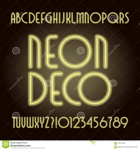 Neon Tube Art Deco Alphabet Font. Neon Color Letters And Numbers. Stock Vector - Illustration of typeface, signboard: 119701739 Art Deco Alphabet, Art Deco Neon, Neon Number, Tube Art, Art Deco Font, Neon Sign Art, Alphabet Font, Deco Pattern, Retro Vector