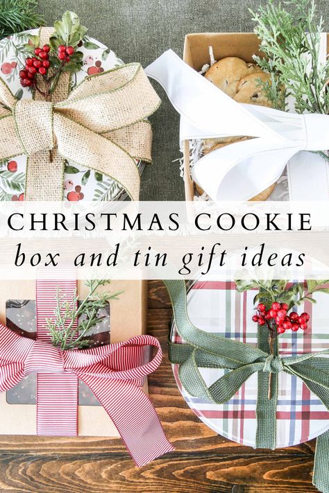 Cookie Tin Christmas Gift, Holiday Tin Treats, Biscuit Gift Ideas, Packaging Christmas Cookies For Gifts, Cookies In A Box Gift, Christmas Cookie Gifts Packaging Ideas, Cookie Gift Christmas, Christmas Food Packaging Ideas, Shortbread Gift Packaging