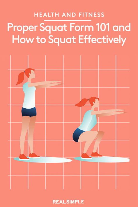 Proper Squat Form 101 and How to Squat Effectively | See how to squat properly with this step-by-step infographic along with the health benefits of this lower leg exercise. Plus, why squatting is beneficial to your health and wellbeing. #workingout #healthyhabits #workingouttips #realsimple Lower Leg Exercises, Proper Squat Form, Squats Video, How To Do Squats, How To Squat Properly, Perfect Squat, Squat Form, Fit Mom, Leg Workout