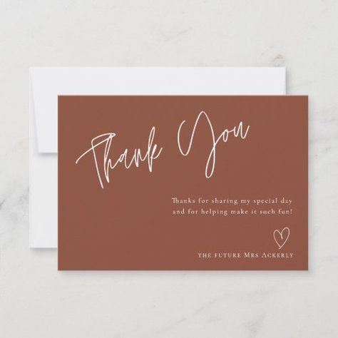 $2.29 | Modern Rust Bridal Shower Thank You Card #elegant #bridalshower #minimalist #calligraphic #simple #thankyoucard #bridalparty #thankyounote #thankyou #neutral Bridal Shower Thank You Cards, Terracotta Color, Thank You Card Size, Thanks Card, Couple Shower, Thank You Card Template, Color Background, Simple Wedding, Wedding Thank You Cards