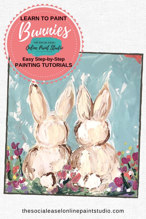 Easter is here and spring is in full swing. Learn how to paint these adorable Bunnies! No experience needed! Learn how to use a pallet knife to create this simple rustic look! #easterpainting #thesocialeaselonlinepaintstudio #learntopaint Online Classes Online Painting Classes Online Art Classes Painting Tutorials Easter Painting Tutorials for Beginners Learn How to Paint Spring Acrylic Painting Animal Art Paint Party DIY How to paint Bunnies Easter Acrylic Painting Ideas Rabbit Painting Ideas Spring Diy Painting, How To Paint Bunny, Diy Spring Painting Canvas, Canvas Painting Ideas Spring, Easy Spring Acrylic Painting Ideas, Diy Easter Paintings On Canvas, Canvas Spring Painting Ideas, How To Paint A Bunny, Painting Spring Ideas