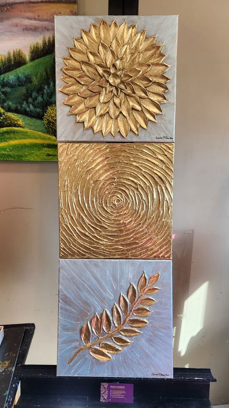 Bottel Craft, Painting Gold Leaf, Free Wall Art, Diy Abstract Canvas Art, Abstract Art Diy, Painting Gold, Diy Wall Art Decor, Gold Leaf Art, Textured Canvas Art