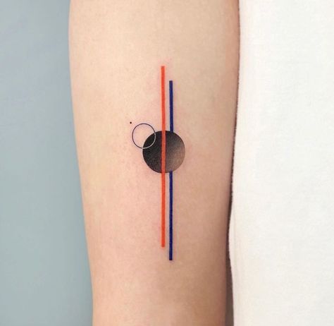 Abstract Tattoo With Meaning, Thick Lines Tattoo Style, Space Line Art Tattoo, Small Abstract Tattoo For Women, Modern Abstract Tattoo, Color Abstract Tattoo, Abstract Shape Tattoo, Geometric Bracelet Tattoo, Abstract Circle Tattoo