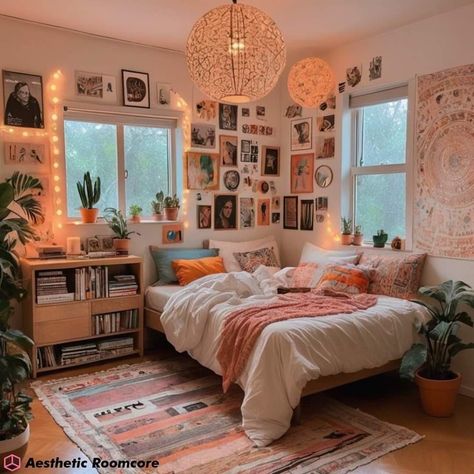 Visco Bedroom Aesthetic, Cute Retro Room Ideas, Modern Retro Bedroom Aesthetic, Room Inspo Aesthetic Vintage Indie, Dorm Room Decor Inspiration, Room Decor Bedroom Aesthetic Pink, Bedroom Retro Aesthetic, Retro Room Ideas Aesthetic, Hobo Room