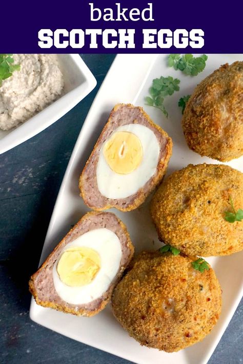 Scotch Eggs Recipe Baked, Scotch Eggs Baked, Baked Scotch Eggs, Xmas Breakfast, Egg Baked, Best Picnic Food, Football Recipes, Scotch Eggs Recipe, Scotland Food