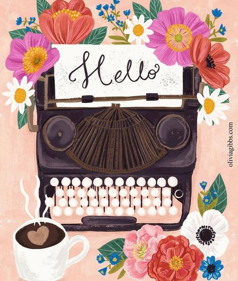 Olivia Gibbs, Greeting Card Art, Happy Birthday Greetings, Art Licensing, Day Wishes, Greeting Card Design, Floral Illustrations, Happy Weekend, Typewriter