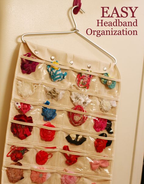 Easy headband organization. #home #organize Hairclip Organizer, Headband Organization, Hair Accessories Organization, Toddler Closet Organization, Rustic Closet, Toddler Closet, Organizing Stuff, Accessories Organization, Headband Organizer