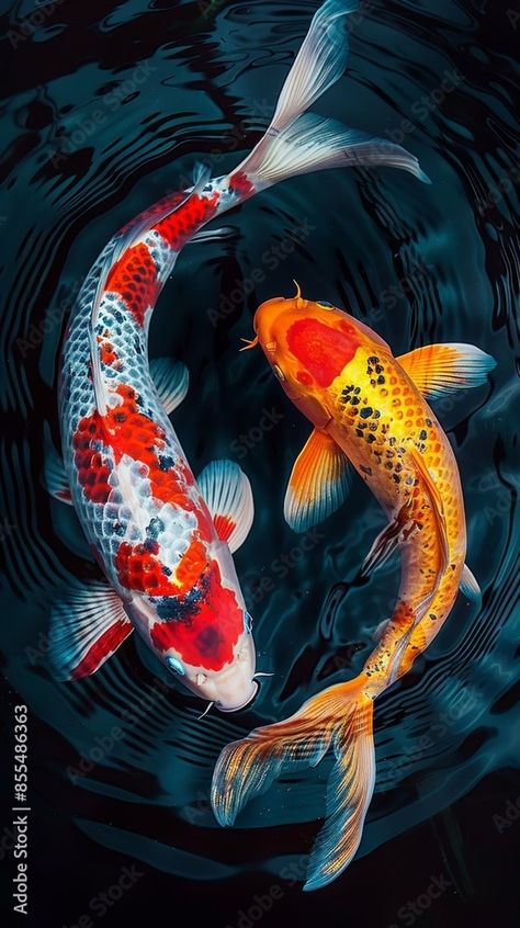 Carp Fish Photography, Coy Fish Photography, Koi Fish Top View, Koi Fish From Above, Koi Fish Photos, Dark Koi Fish, Koi Fish Pictures, Koi Fish Reference, Fish From Above