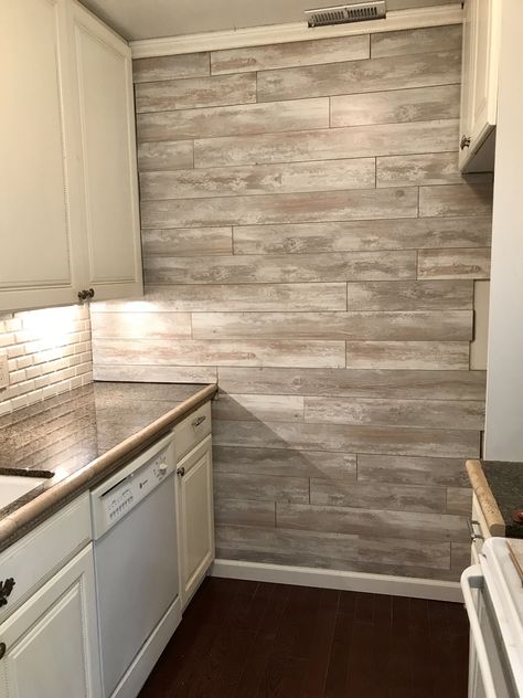 #Shiplap #pergo flooring for wall . #mylittlefrench Venue #farmhouse kitchen #shabbychic Wood Wall In Kitchen, Flooring On Walls Ideas, Laminate Wall Ideas, Flooring For Walls, Hardwood In Kitchen, Laminate Flooring On Walls, Laminate Flooring Bathroom, Flooring On Walls, Laminate Wall