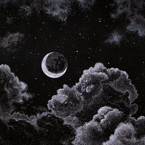 Uv Art, Dark Fairytale, The Fallen Angel, Black Paper Drawing, Moon Clouds, Moon Drawing, Celestial Art, Neon Aesthetic, Art Gallery Wallpaper