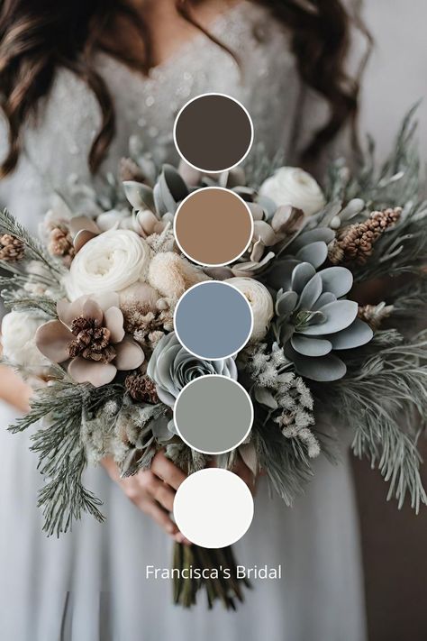 Ocean Blue And Gold Wedding, Wedding Theme Ideas Winter, Colors For Winter Wedding, Wedding Winter Color Schemes, Winter Mountain Wedding Colors, Aesthetic Wedding Color Palettes, Winter Wedding Arch Flowers, December Wedding Palette, Winter Wedding Inspo Color Palettes