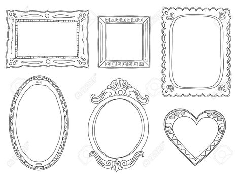 Framed Tattoo, Doodle Frame, Doodle Frames, Ornate Picture Frames, Drawing Frames, Cute Cartoon Drawings, Vector Art Illustration, Gold Picture Frames, Ornate Frame