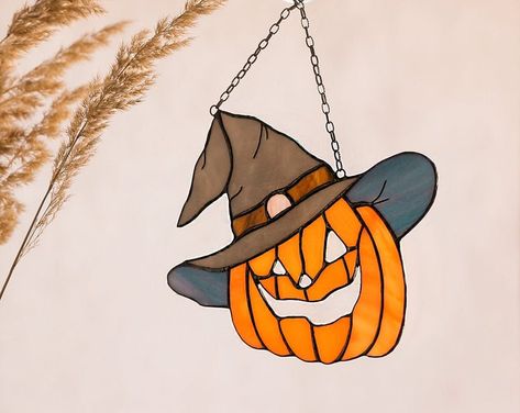 Hanging Witch, Horror Gifts, Creative Pumpkins, Cheap Halloween, Tiffany Stained Glass, Witch Gift, Stained Glass Window Hanging, Pumpkin Halloween Decorations, Glass Pumpkins