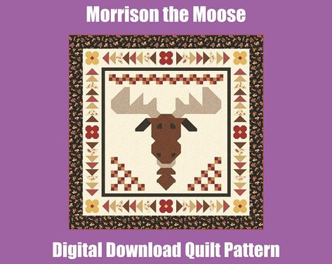 Digital Download quilt pattern from The Whimsical Workshop. Moose Quilt, Etsy Patterns, Bird Quilt Blocks, Cottage Quilt, Cat Cuddle, Bird Quilt, Sewing Instructions, House Quilts, Quilt Block Pattern