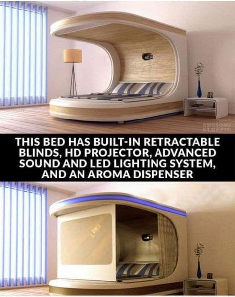 Incredi-bed Futuristic Bed, Smart Bed, Bedroom Bed Design, Home Cinema, Bedroom Furniture Design, Cool Beds, Dream Rooms, Home Room Design, Cool Rooms