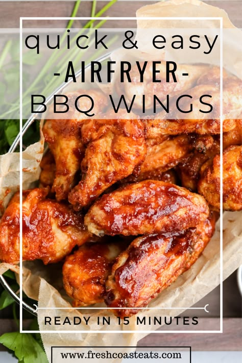 Wings In The Air Fryer, Chicken Wings Recipes, Air Fryer Bbq Chicken, Bbq Wings Recipe, Air Fryer Recipes Chicken Wings, Honey Bbq Chicken Wings, Honey Bbq Wings, Air Fry Chicken Wings, Air Fryer Wings